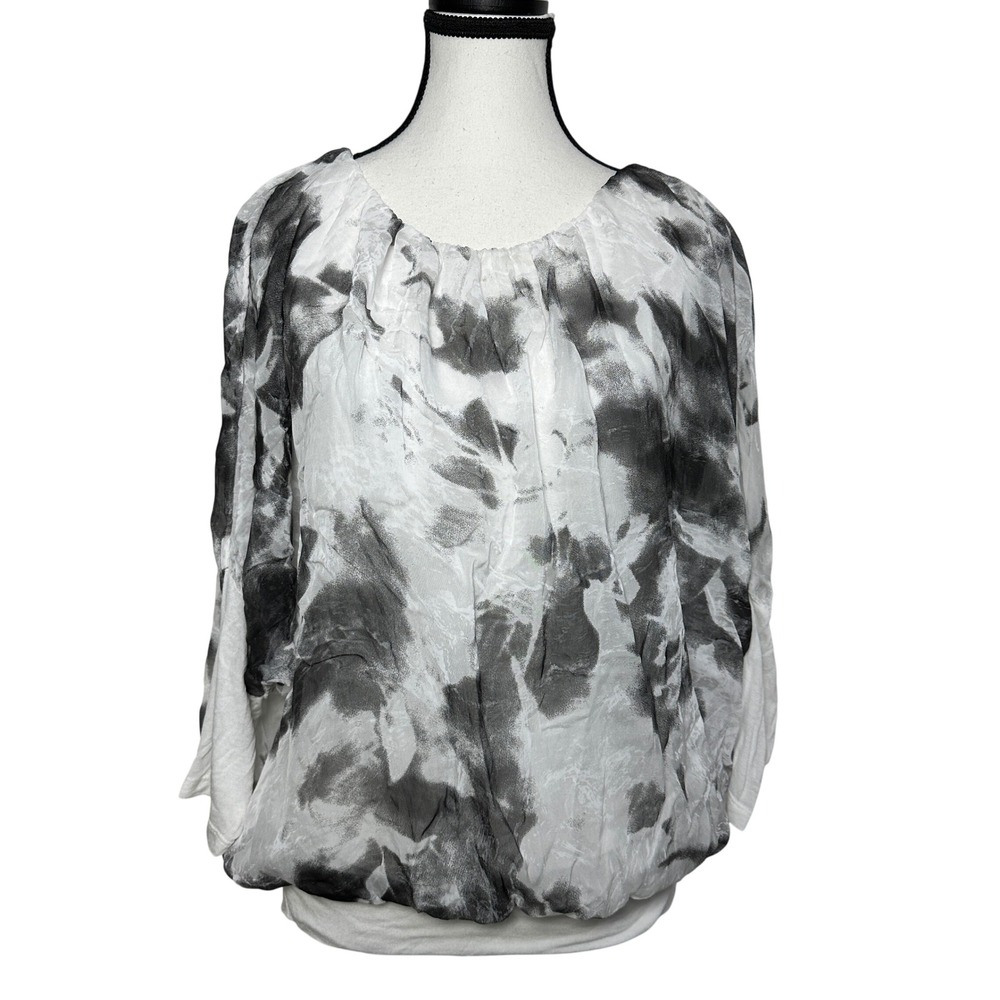 Giusy Made in Italy Silk Blend Dolman Sleeved Banded Waist Layered Top Medium‎